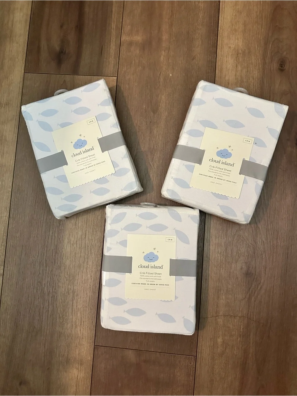 cloud island Light Blue fish Crib Fitted Sheet - Pale Blue (set of 3)